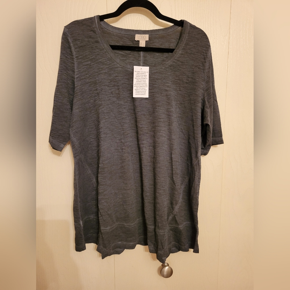 LOGO by Lori Goldstein distressed cotton slub top black/large